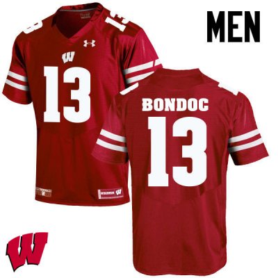 Men's Wisconsin Badgers NCAA #13 Evan Bondoc Red Authentic Under Armour Stitched College Football Jersey UY31K25PL